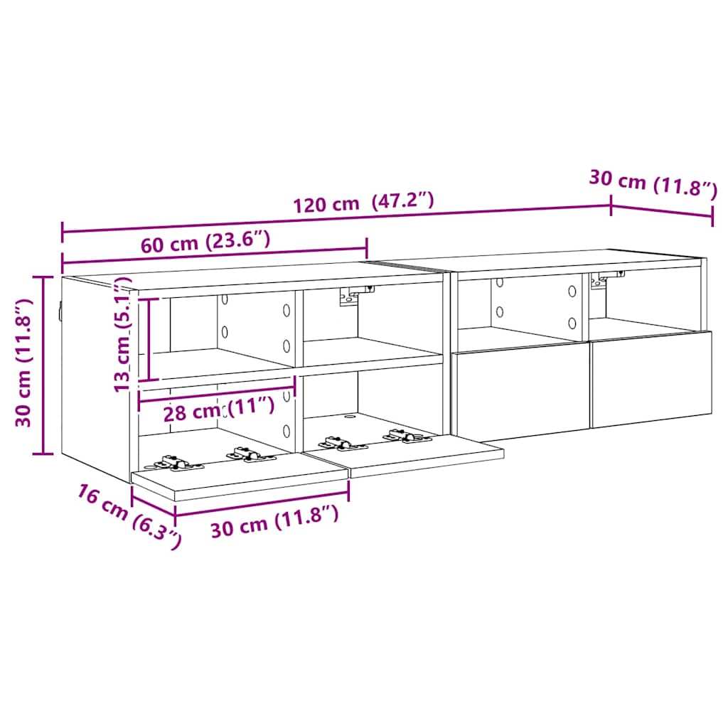 TV zidni ormari Zidne 2 pcs Crni hrast 60 x 30 x 30 cm