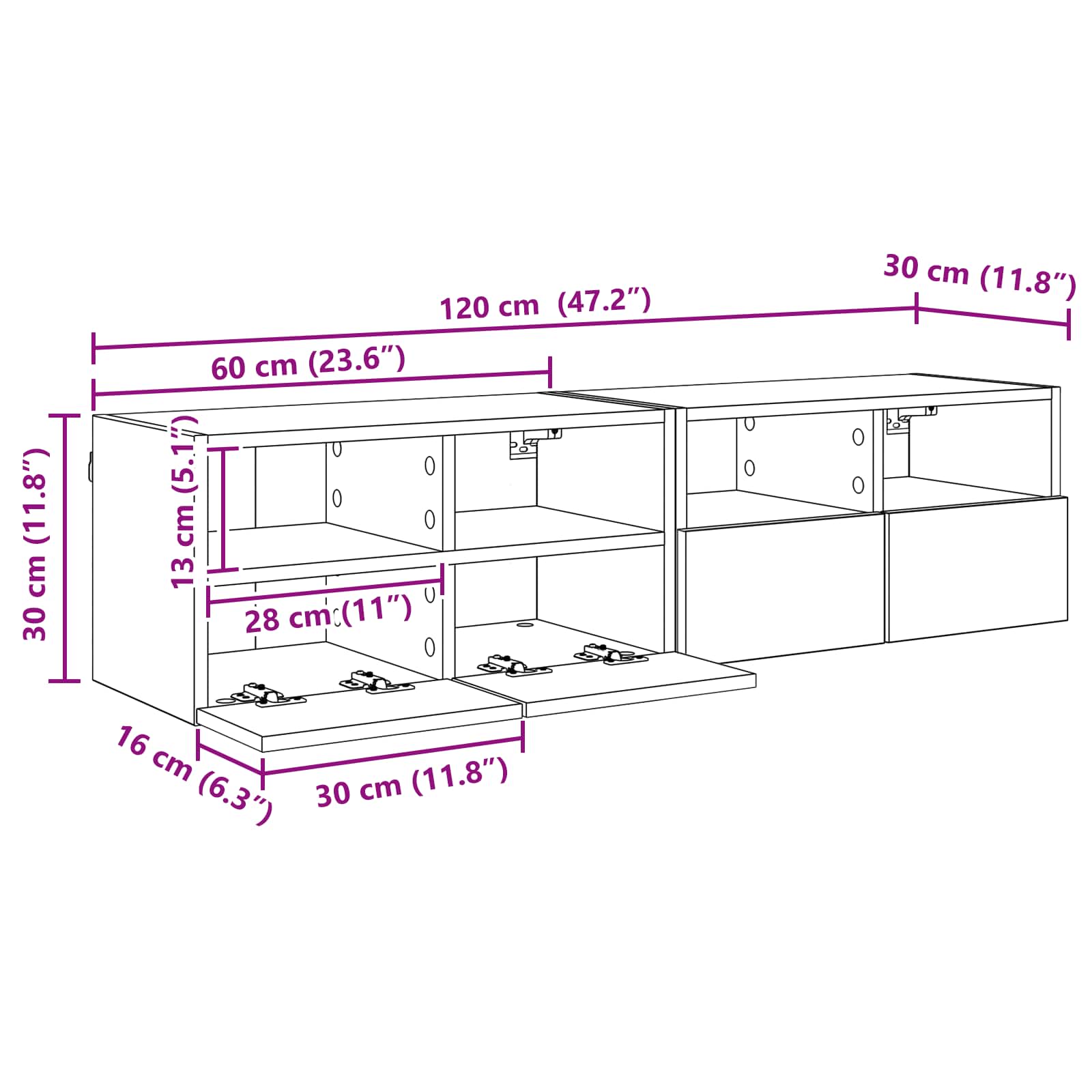 TV zidni ormari Zidne 2 pcs Crni hrast 60 x 30 x 30 cm