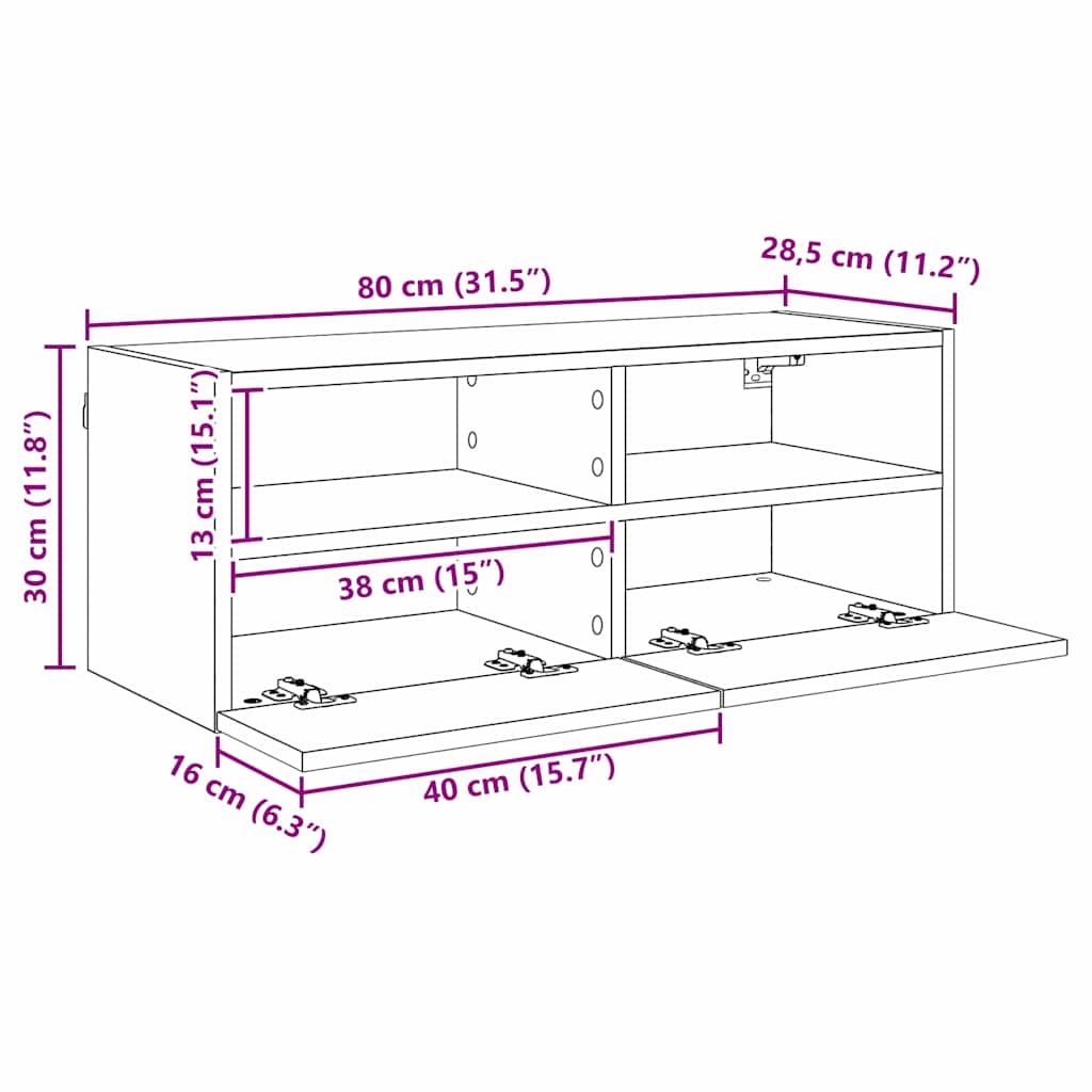 TV zidni ormar Staro drvo 80 x 30 x 30 cm Konstruirano drvo