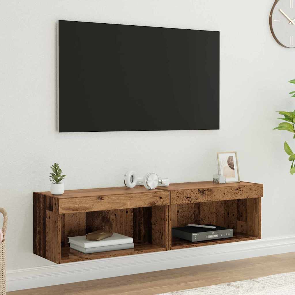 Set TV komoda s LED svjetlima 2 pcs Staro drvo 60 x 30 x 30 cm