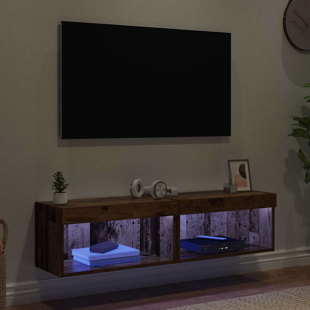 Set TV komoda s LED svjetlima 2 pcs Staro drvo 60 x 30 x 30 cm