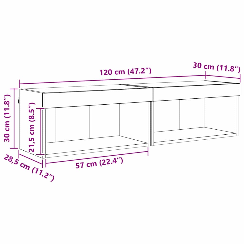 Set TV komoda s LED svjetlima 2 pcs Staro drvo 60 x 30 x 30 cm