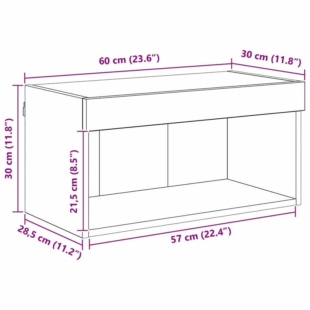 Set TV komoda s LED svjetlima Umjetnički hrast 60 x 30 x 30 cm