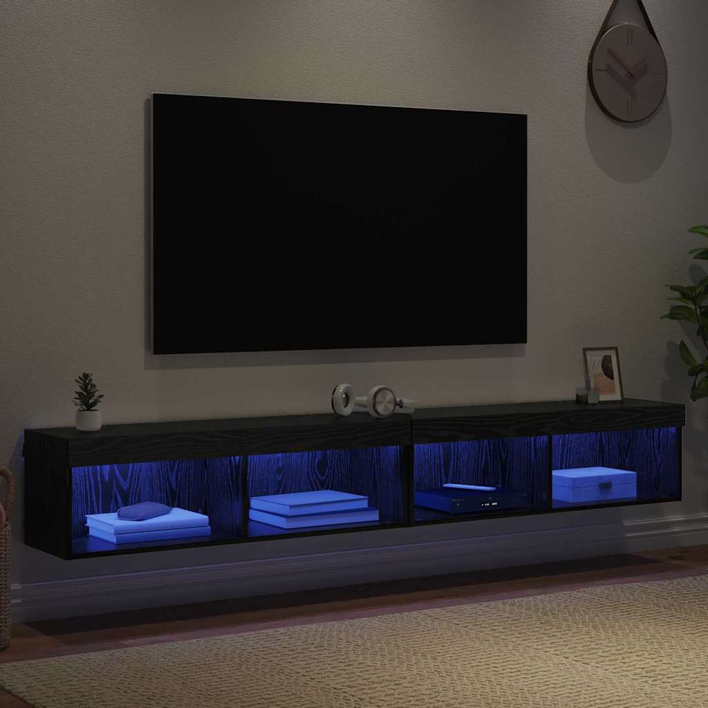 Set TV komoda s LED svjetlima 2 pcs Crni hrast 100 x 30 x 30 cm