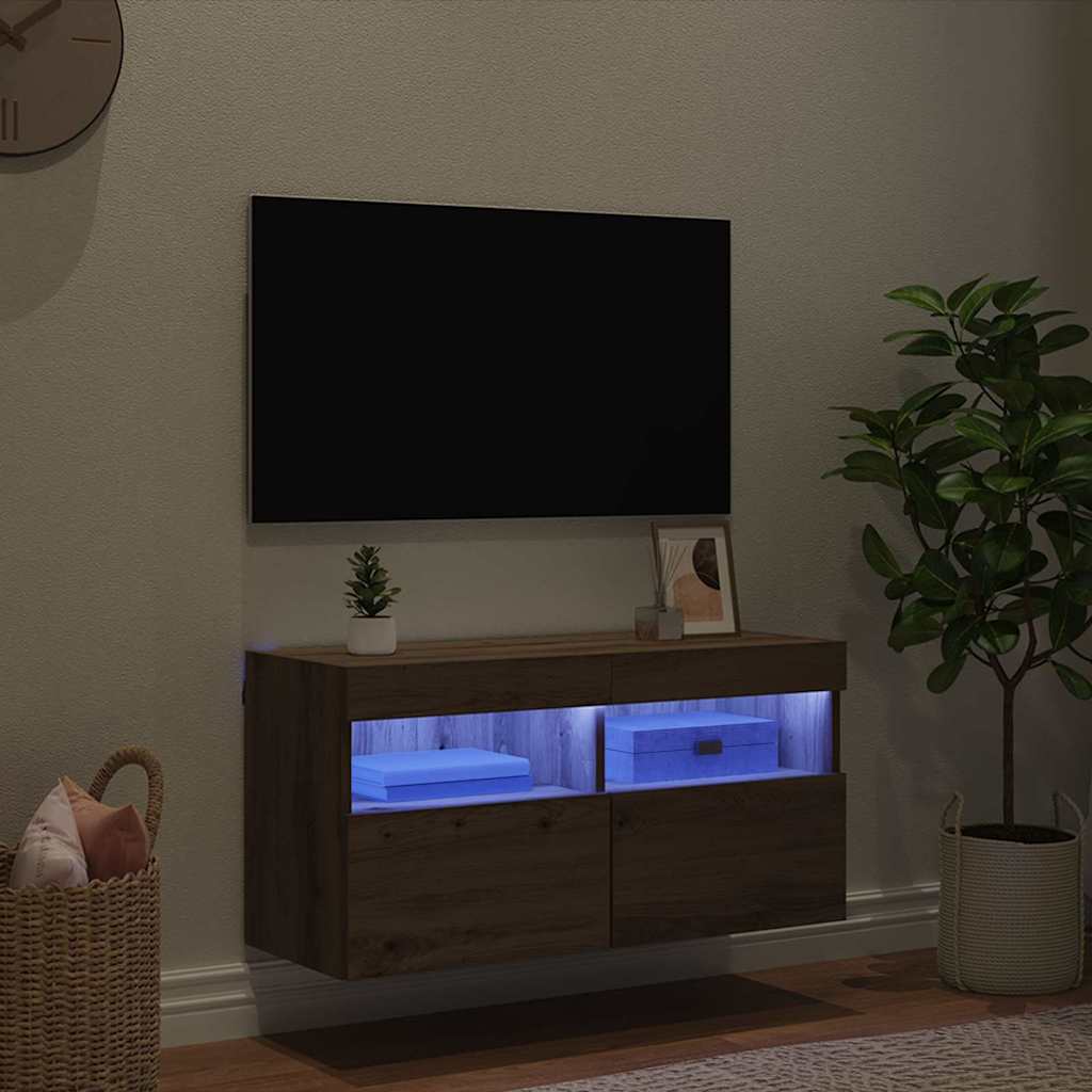 TV zidni ormar s LED svjetlima Umjetnički hrast 80 x 30 x 40 cm