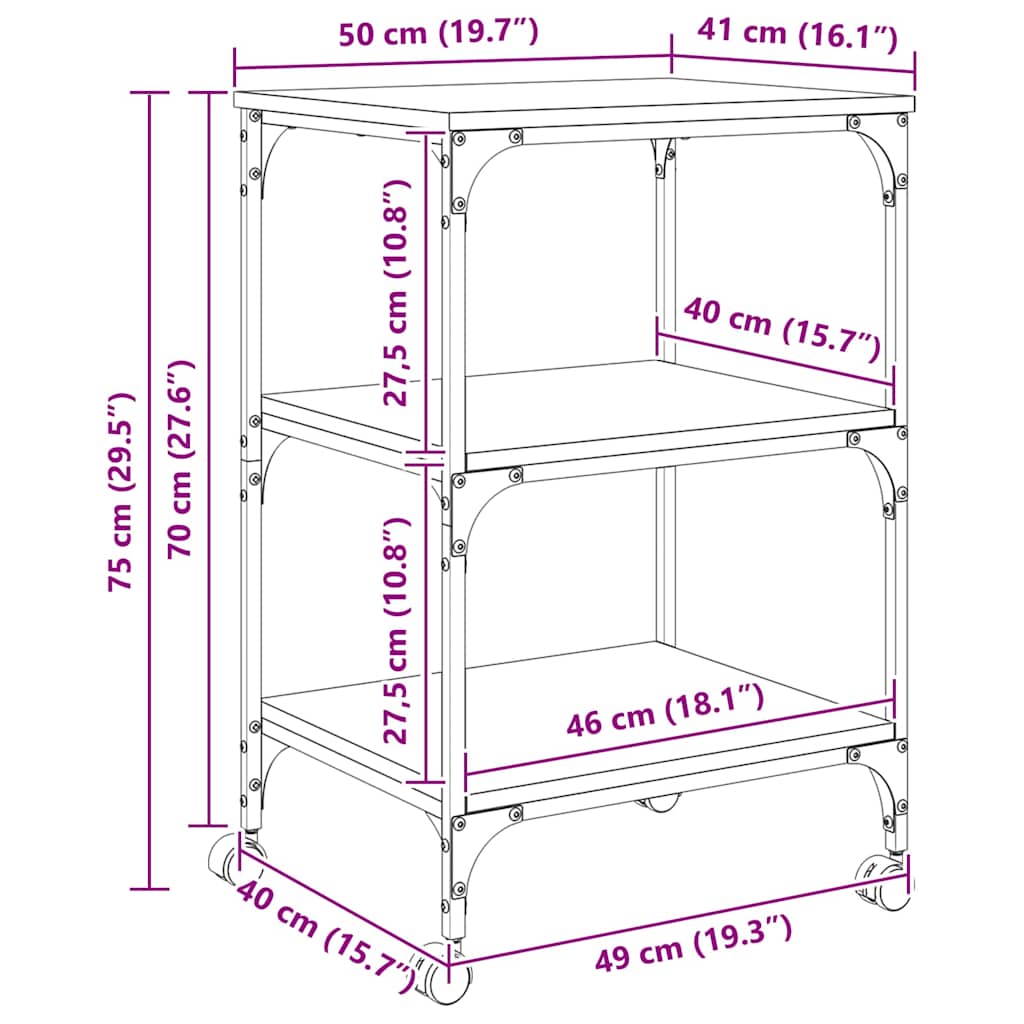 Držač za printer Crni hrast 50 x 41 x 75 cm Konstruirano drvo