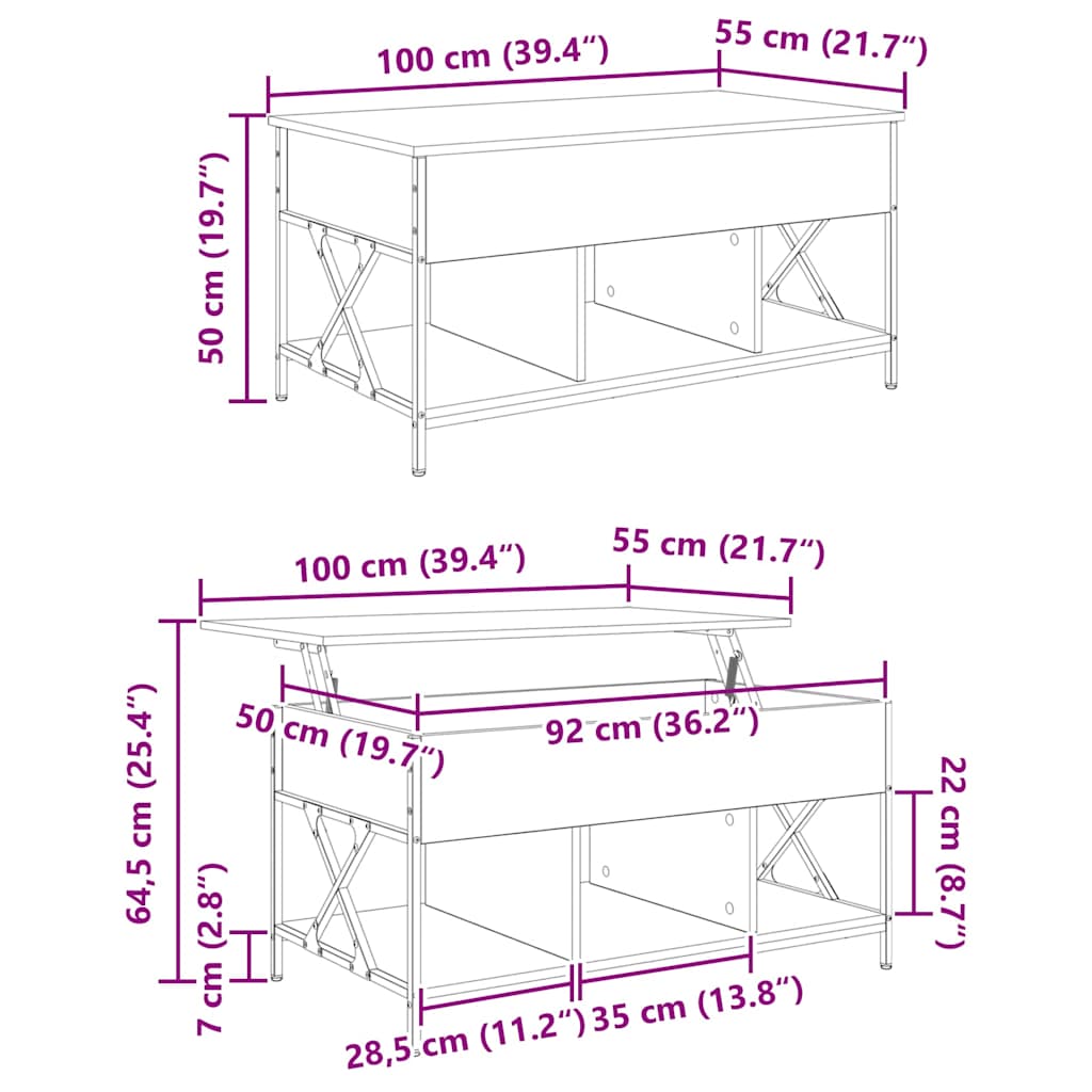 Kava Stol Crni hrast 100 x 55 x 48.5 cm Konstruirano drvo