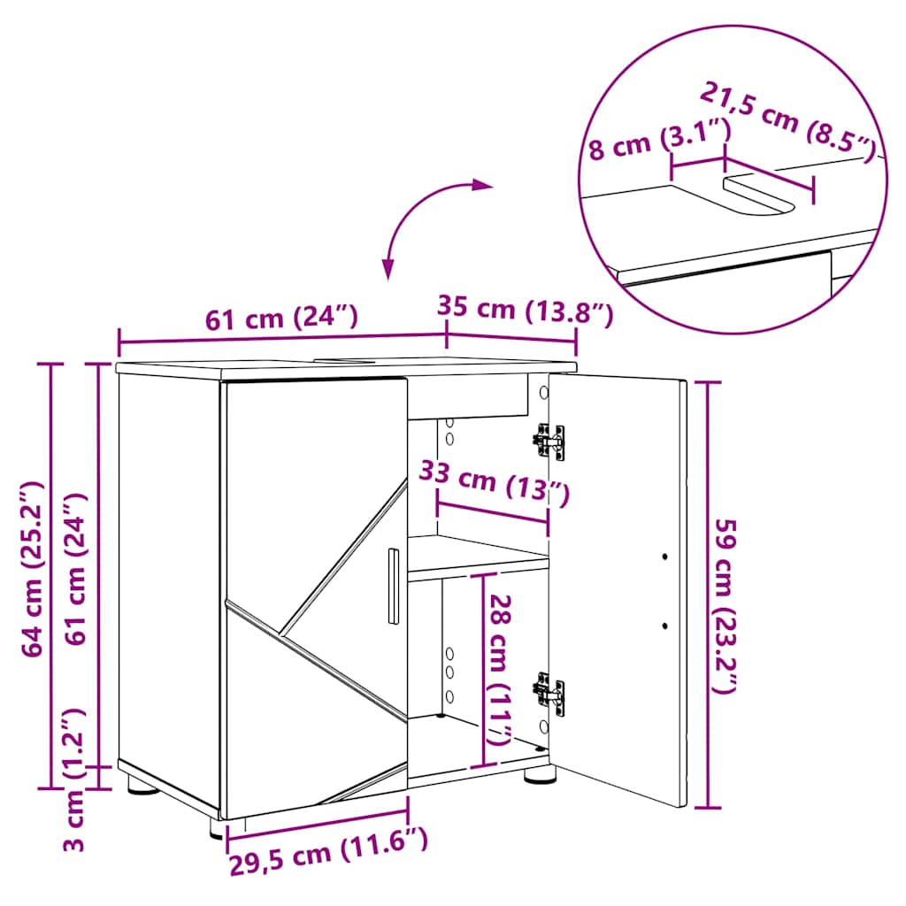 Kupaonski ormar s pohranom Dimljeni hrast 61 x 35 x 64 cm