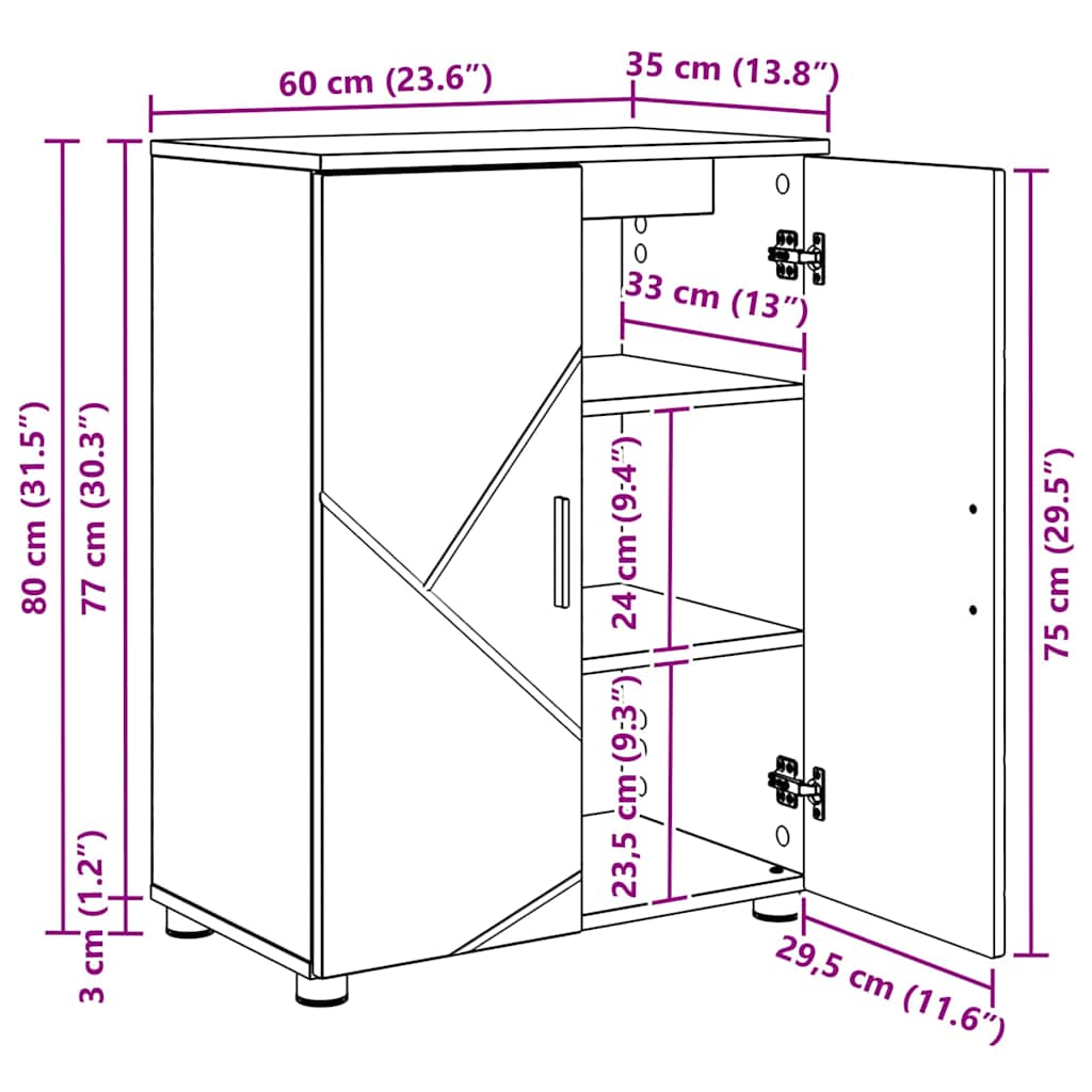 Kupaonski ormar s pohranom s vratima Staro drvo 60 x 35 x 80 cm