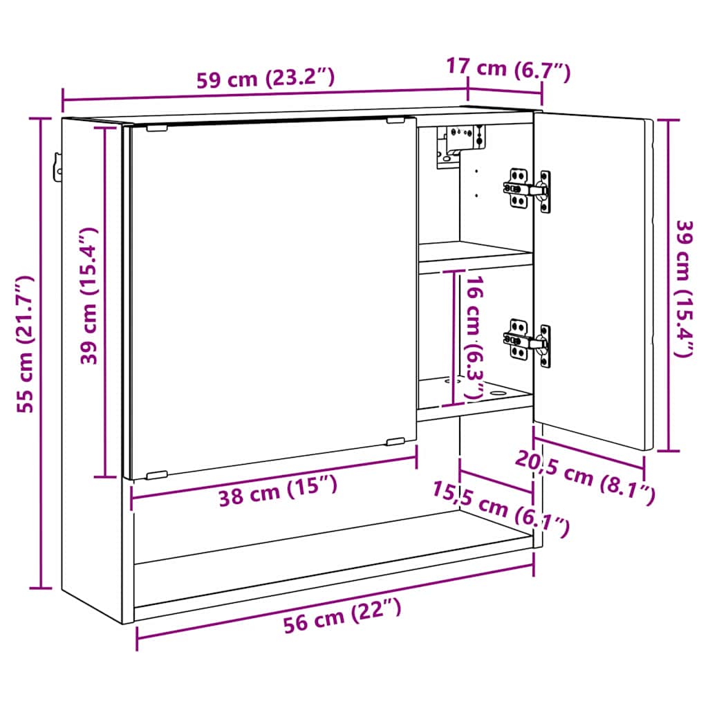 Ogledalo ormar Sonoma hrast 59 x 17 x 55 cm Konstruirano drvo