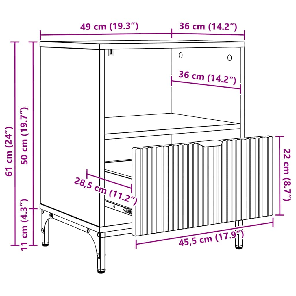 Noćni ormar s ladicama Crna 49 x 36 x 61 cm Konstruirano drvo