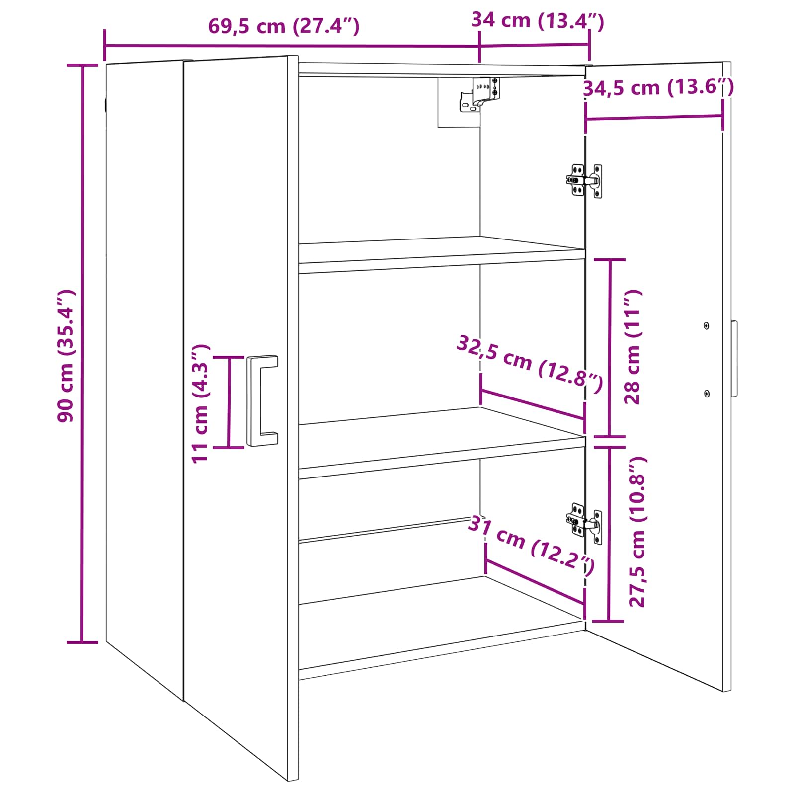 Ormar za montažu na zid 2 pcs Staro drvo 69,5 x 34 x 90 cm