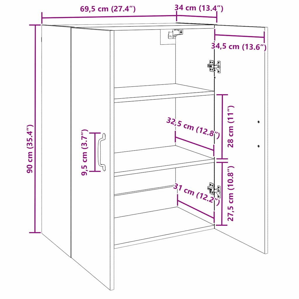 Ormar za montažu na zid 2 pcs Crni hrast 69,5 x 34 x 90 cm