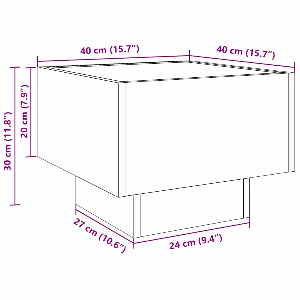 Kava Stol Crni hrast 40 x 40 x 30 cm Konstruirano drvo