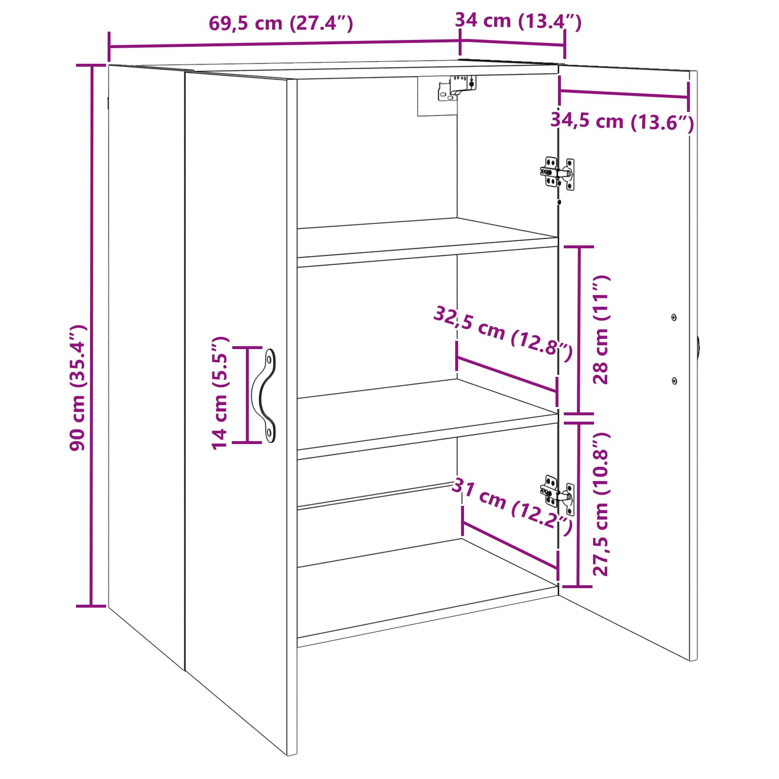 Ormar za montažu na zid 2 pcs Crni hrast 69,5 x 34 x 90 cm