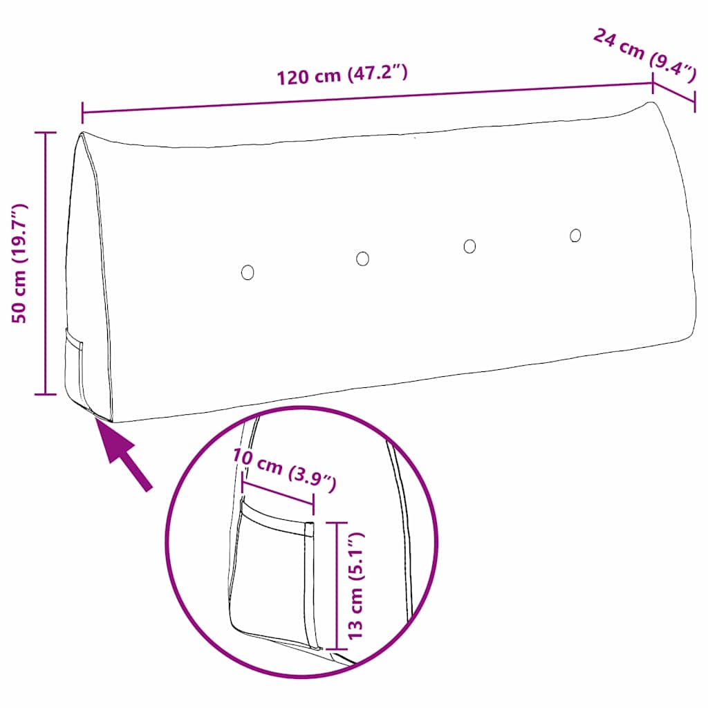 Jastuk za leđa Svijetlo siva 120 x 24 x 50 cm Baršun