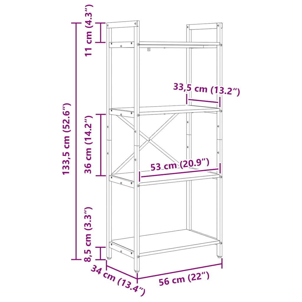 Polica Crni hrast 56 x 34 x 133,5 cm Konstruirano drvo