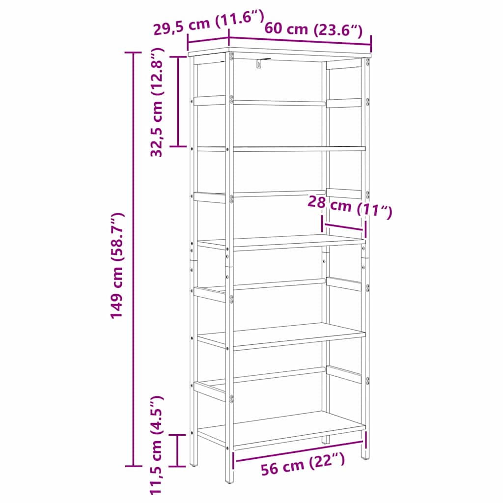 Polica Crni hrast 60 x 29,5 x 149 cm Konstruirano drvo