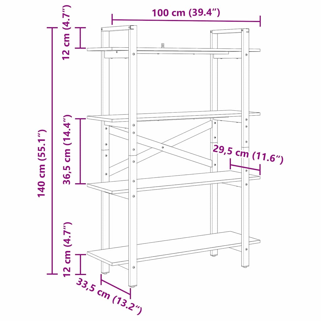 Polica Umjetnički hrast 100 x 33,5 x 140 cm Konstruirano drvo