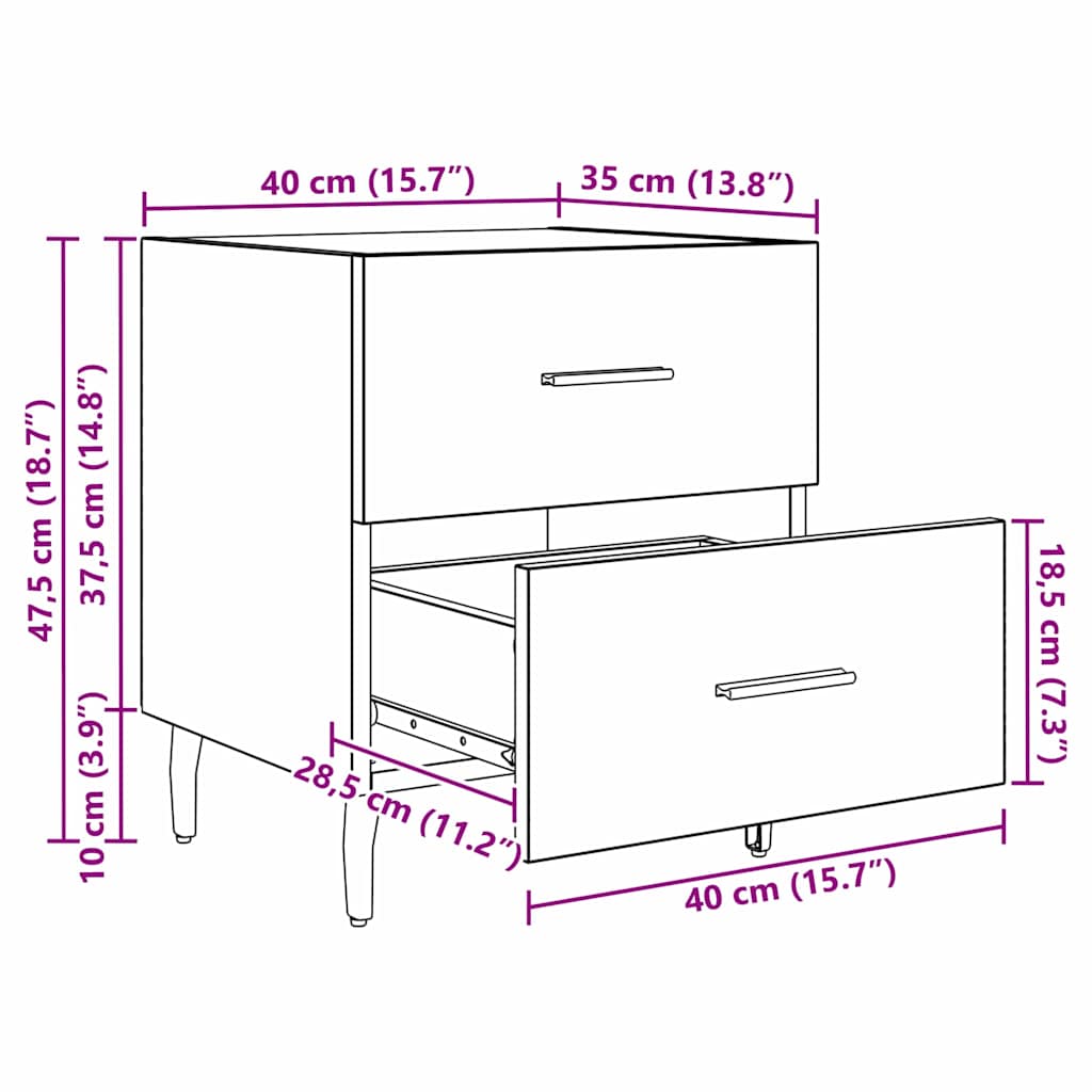 Noćni ormar s ladicama 2 pcs Staro drvo 40 x 35 x 47,5 cm