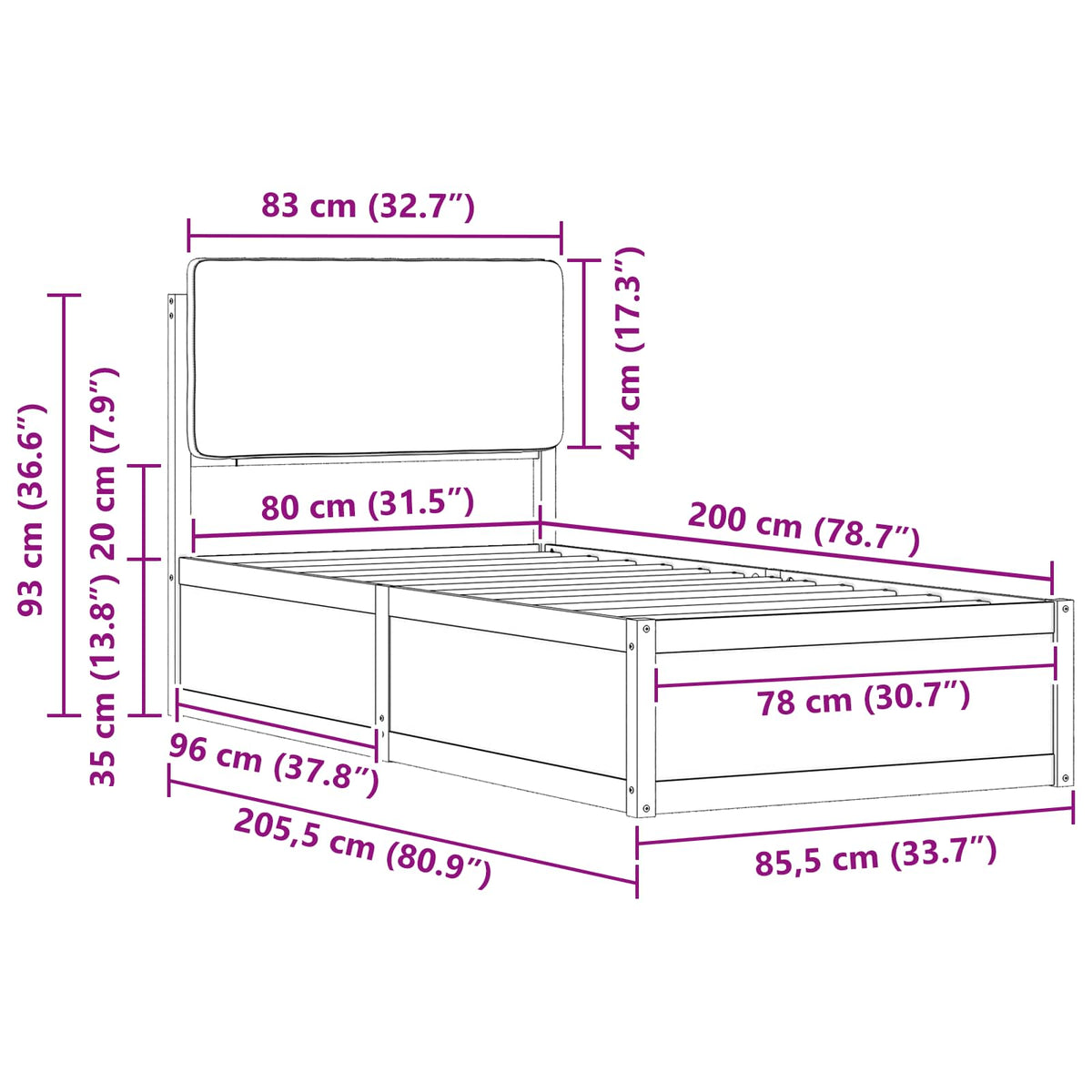 Krevetni okvir s tapiciranim uzglavljem Svijetlo siva Svjetlosiva 205.5 x 85.5 x 93 cm