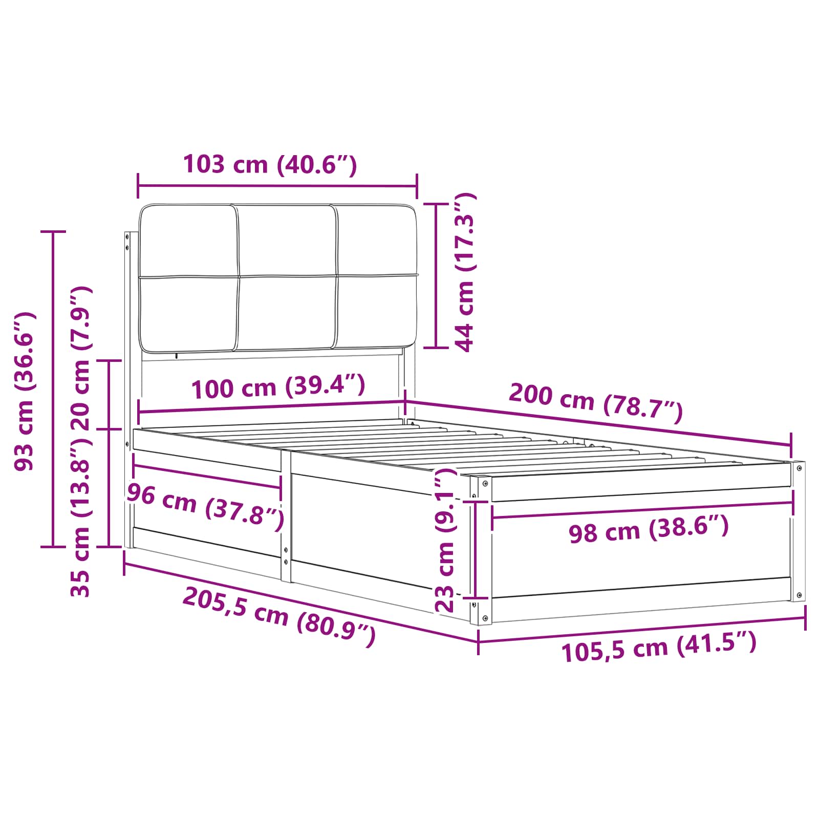 Krevetni okvir s tapiciranim uzglavljem Sivo-smeđa 100 x 200 cm