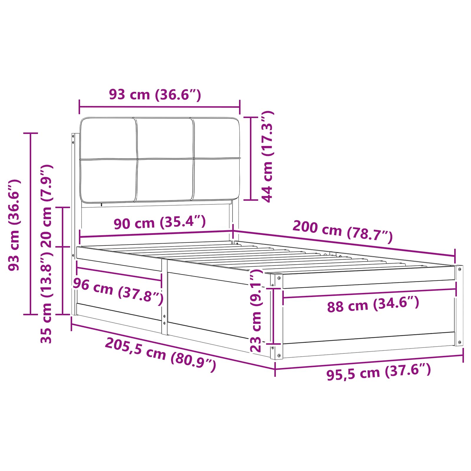 Krevetni okvir s tapiciranim uzglavljem Sivo-smeđa 90 x 200 cm