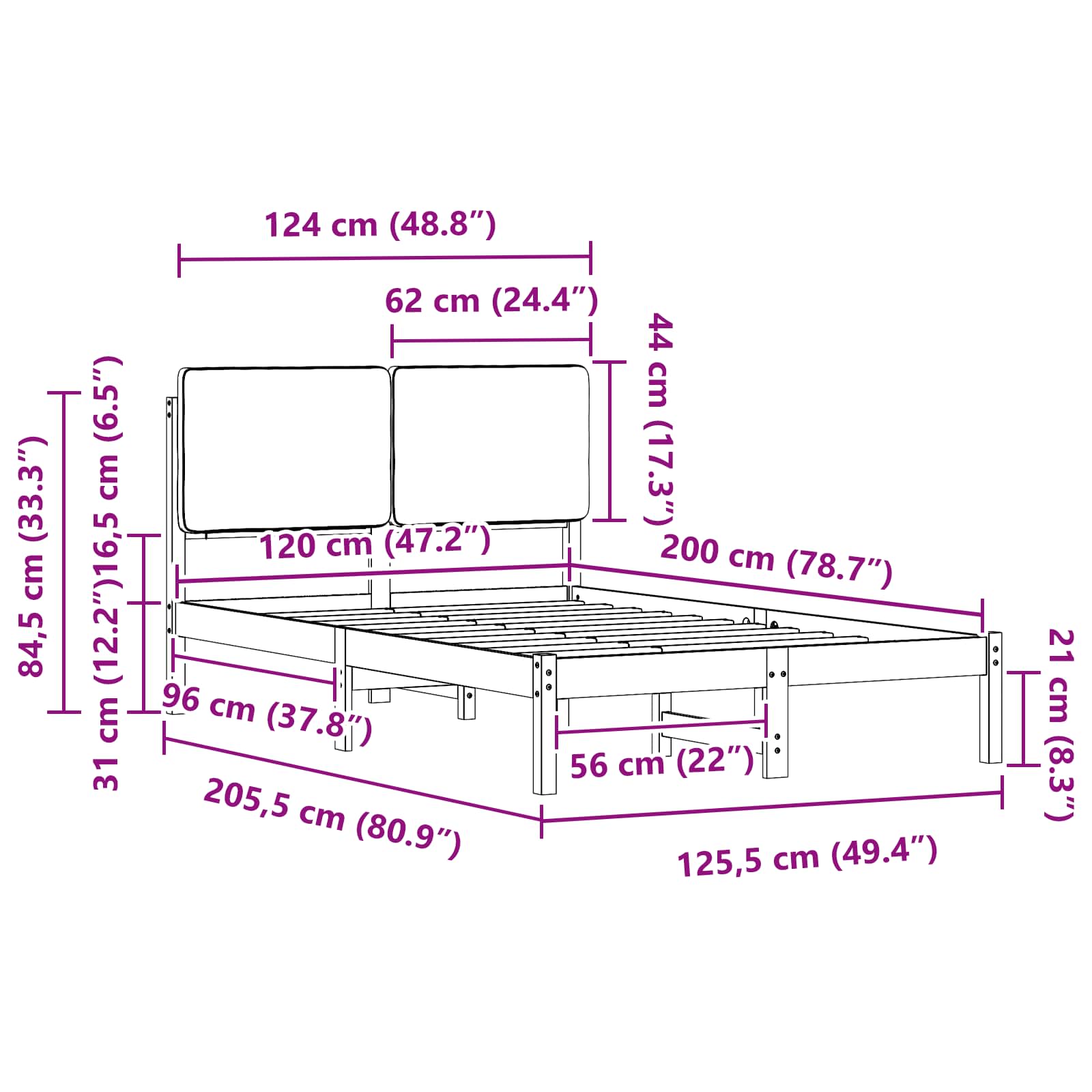 Krevetni okvir s tapiciranim uzglavljem Sivo-smeđa 120 x 200 cm