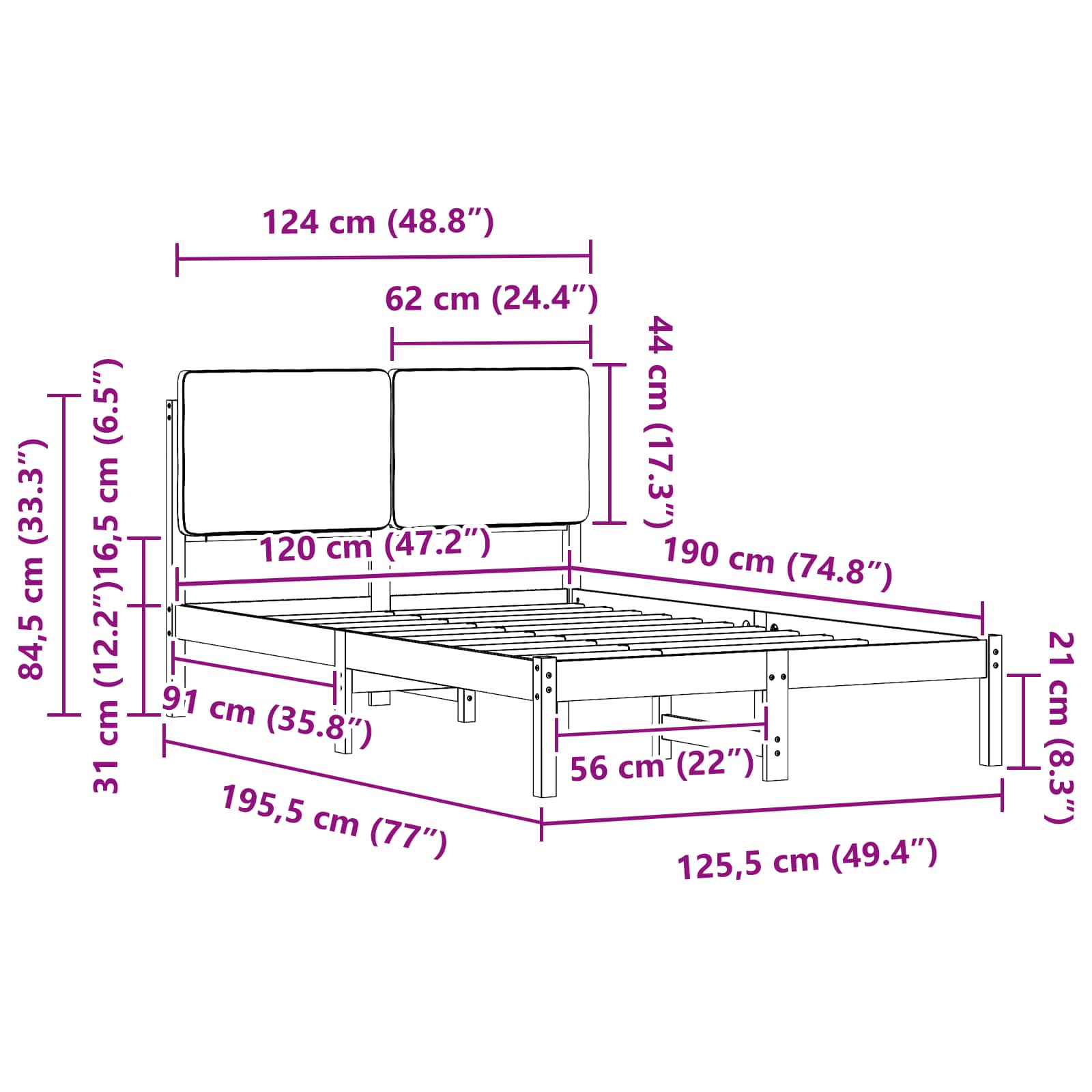 Krevetni okvir s tapiciranim uzglavljem Crna 120 x 190 cm