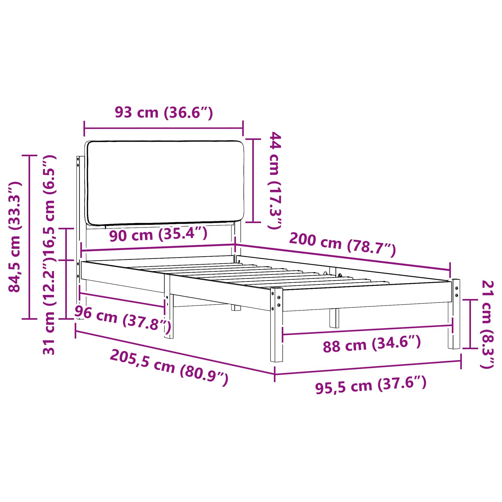 Krevetni okvir s tapiciranim uzglavljem Sivo-smeđa 90 x 200 cm