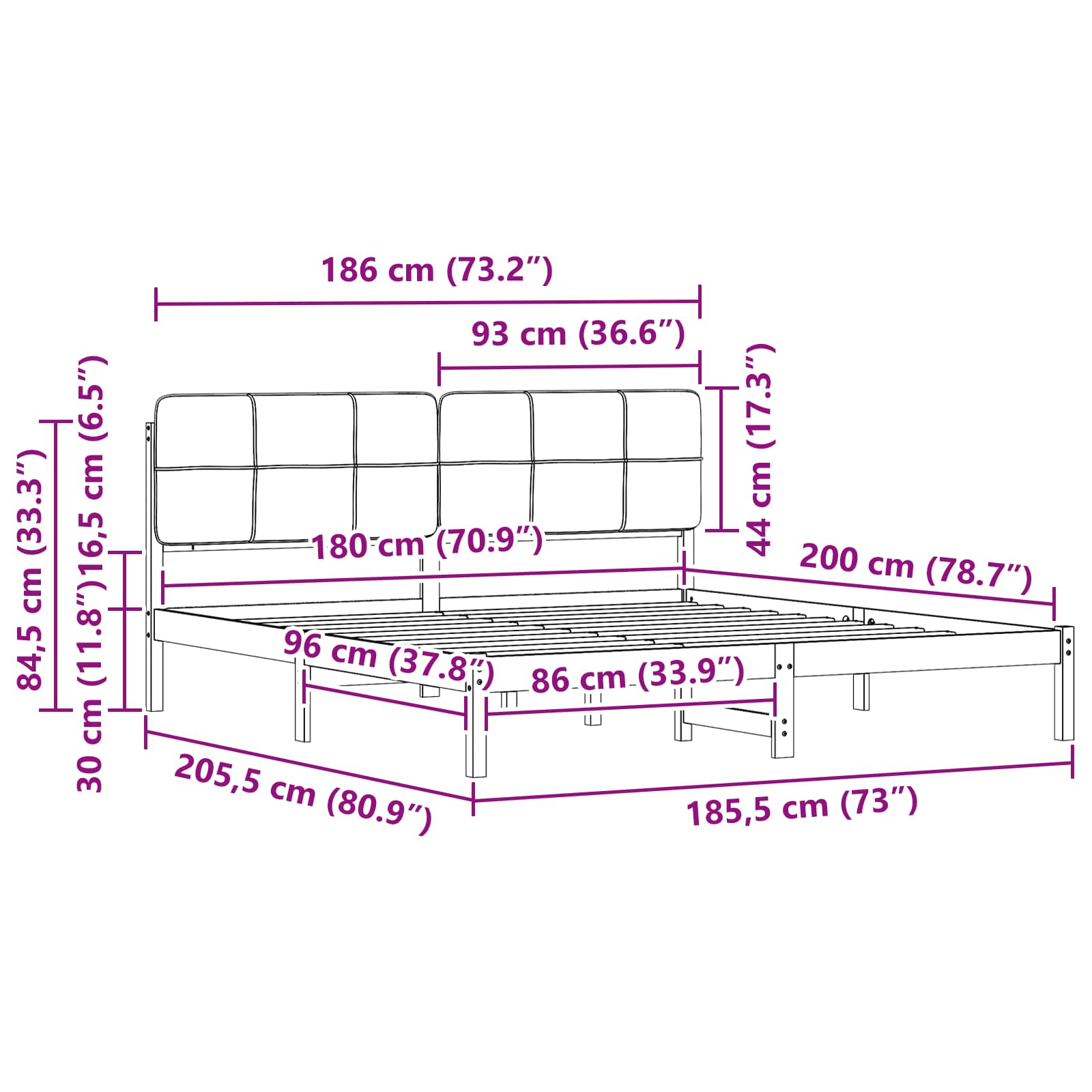 Krevetni okvir s tapiciranim uzglavljem Tamno siva 180 x 200 cm