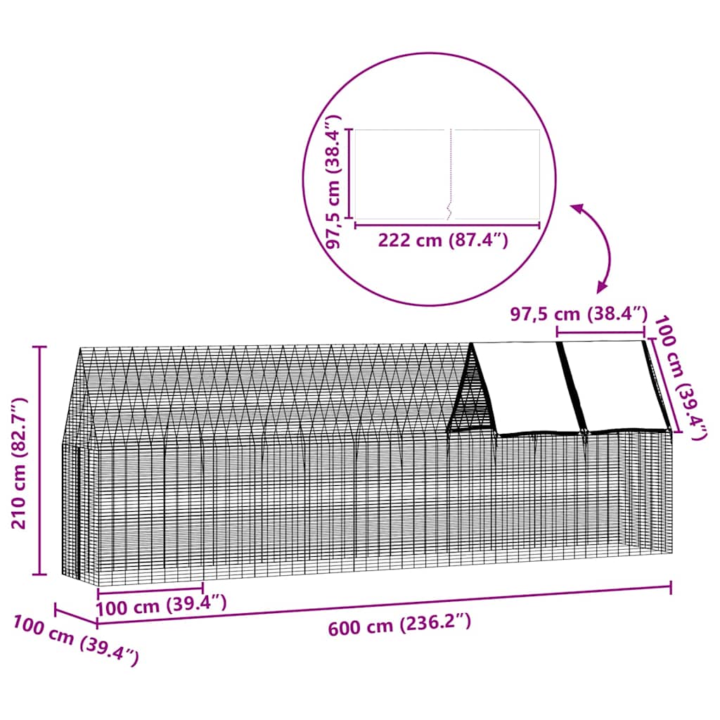 Kavez za piliće 2 pcs Srebrno 600 x 100 x 210 cm Cinkani čelik