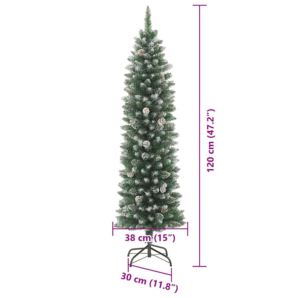 Umjetno vitko božićno drvce s stalakom Zelena i bijela 120 cm