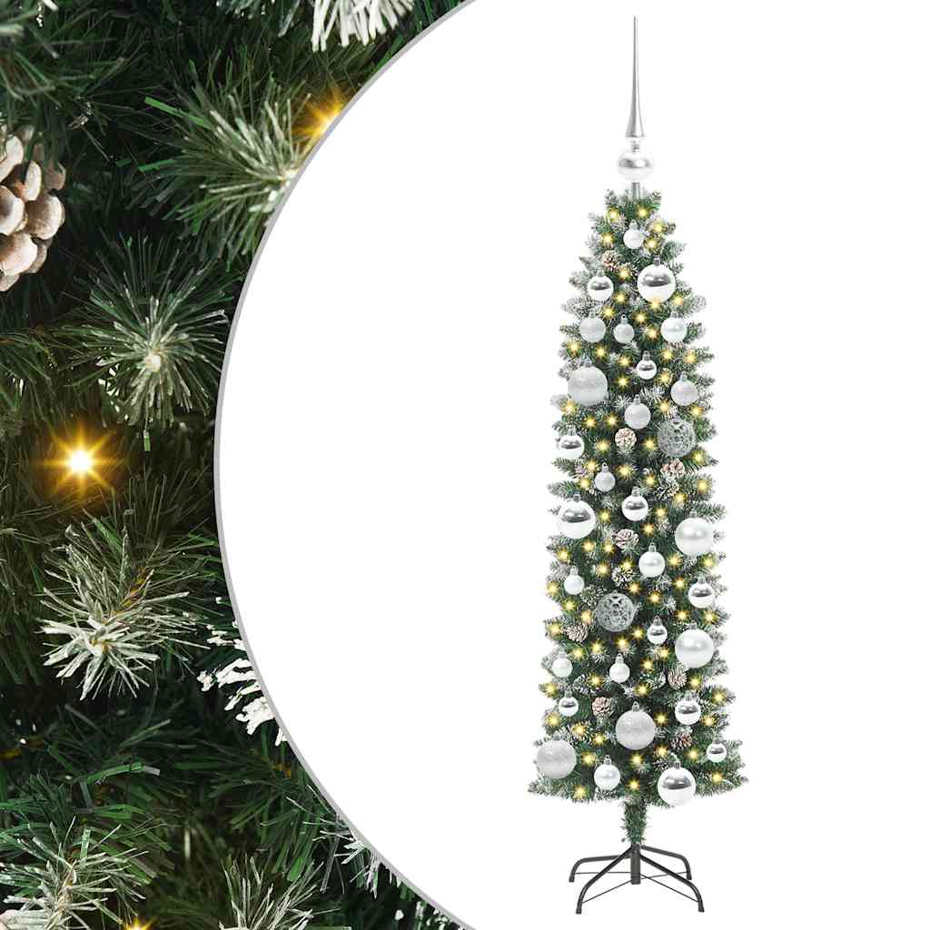 Umjetno vitko božićno drvce s stalakom Zelena i bijela 120 cm