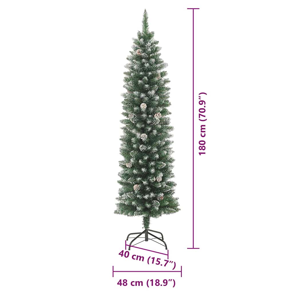 Umjetno vitko božićno drvce s stalakom Zelena i bijela 180 cm