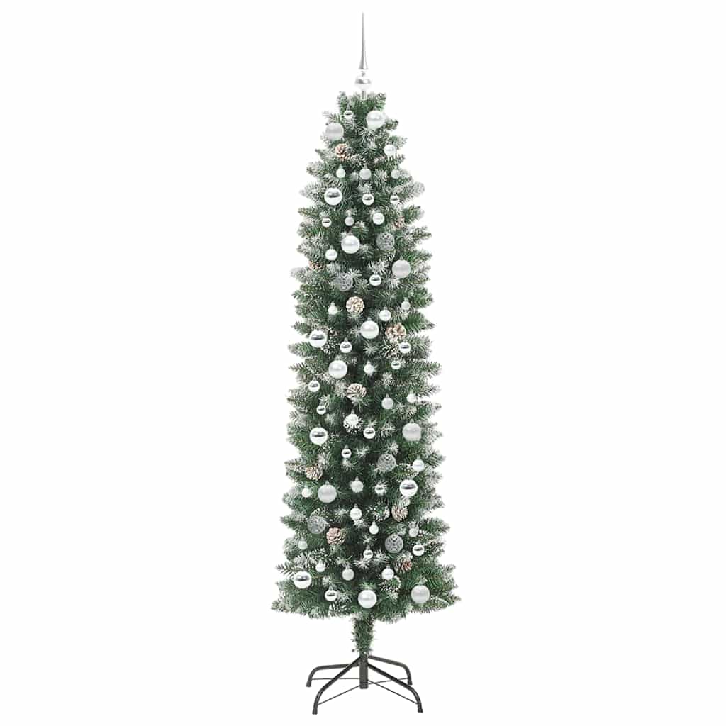 Umjetno vitko božićno drvce s stalakom Zelena i bijela 210 cm