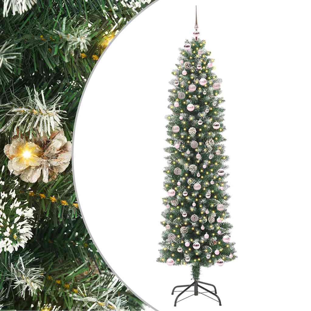 Umjetno vitko božićno drvce Zelena i bijela 240 cm