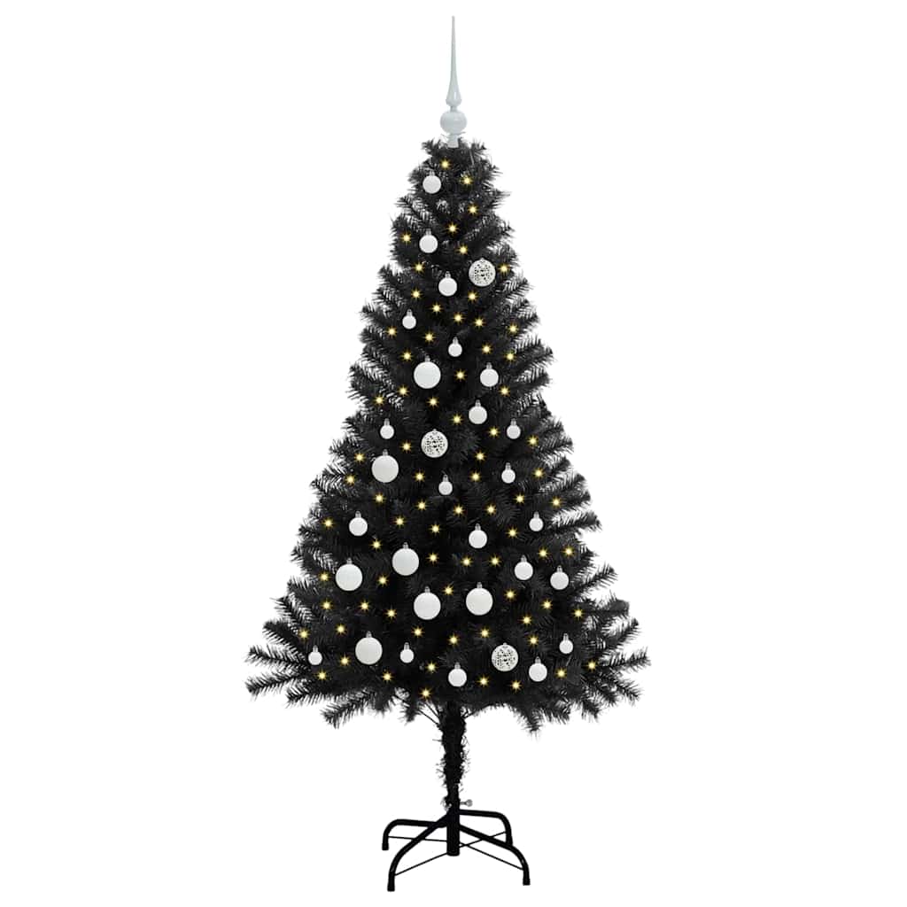 Božićno drvce s 150 LED svjetlima s stalakom Crna 150 cm PVC