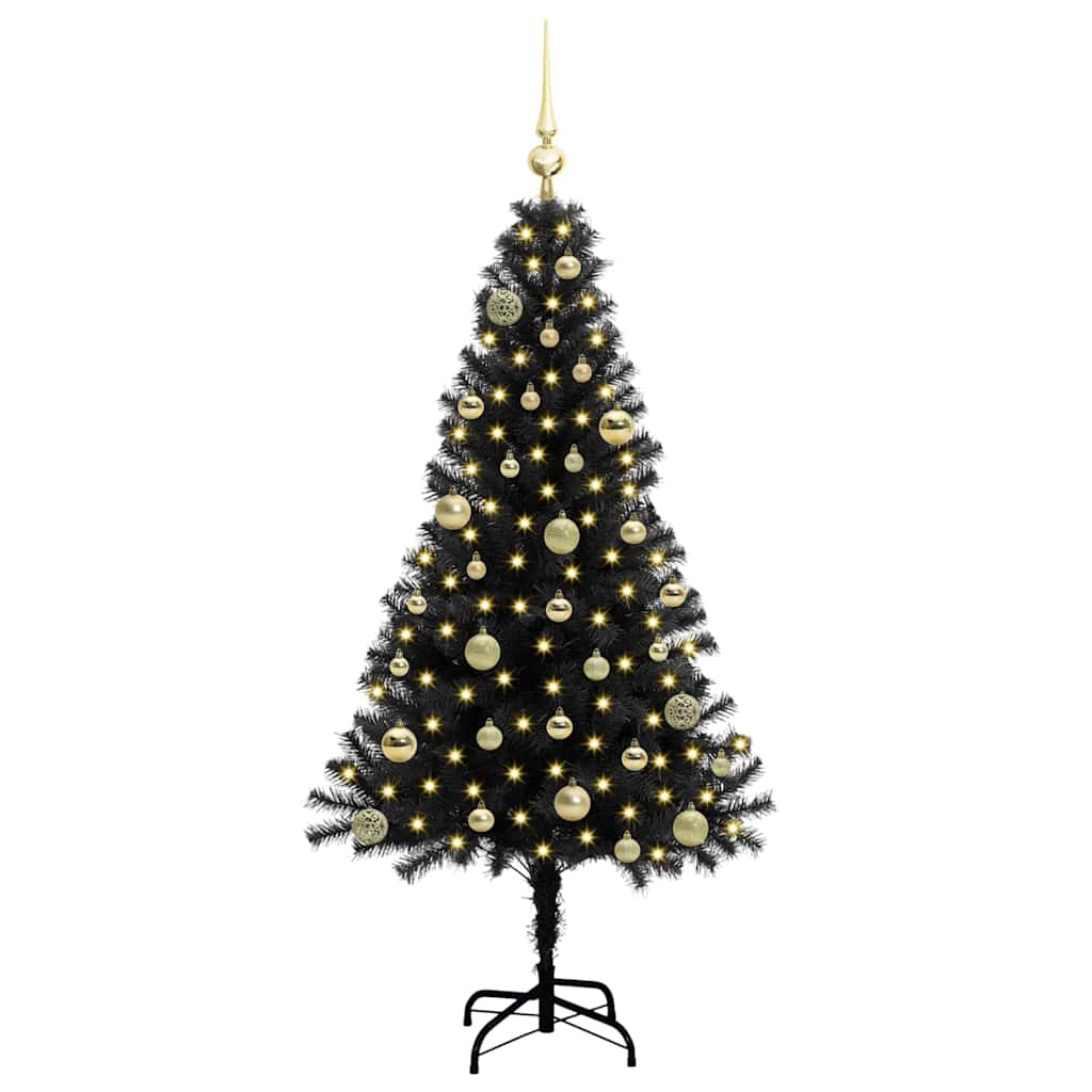 Božićno drvce s 150 LED svjetlima s stalakom Crna 150 cm PVC