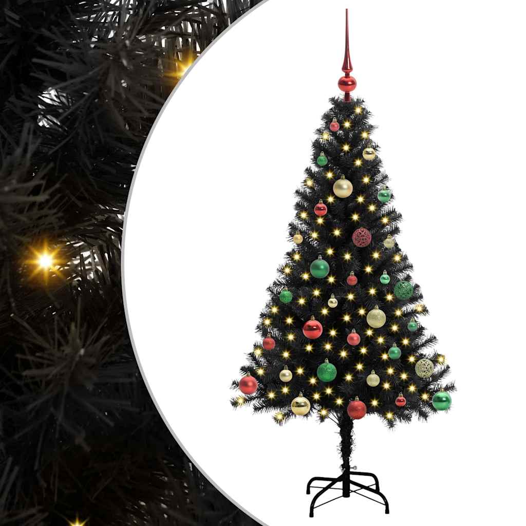 Božićno drvce s 150 LED svjetlima s stalakom Crna 150 cm PVC