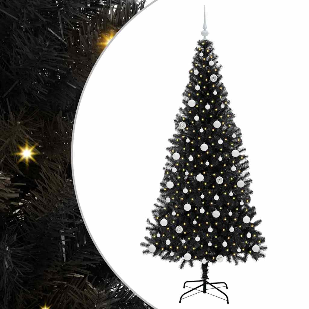 Božićno drvce s 300 LED svjetlima s stalakom Crna 210 cm PVC