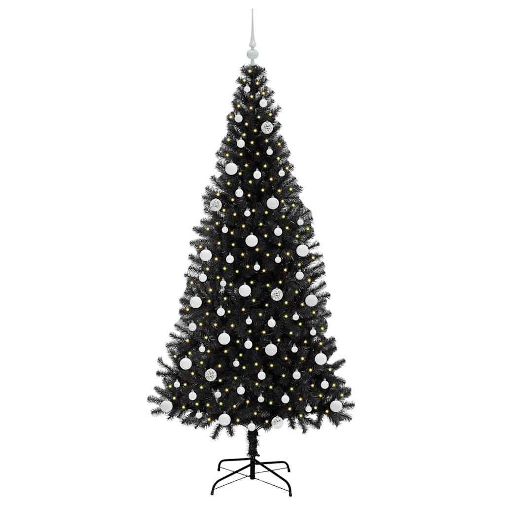 Božićno drvce s 300 LED svjetlima s stalakom Crna 210 cm PVC