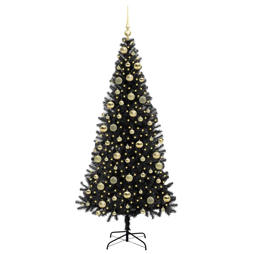 Božićno drvce s 300 LED svjetlima s stalakom Crna 210 cm PVC
