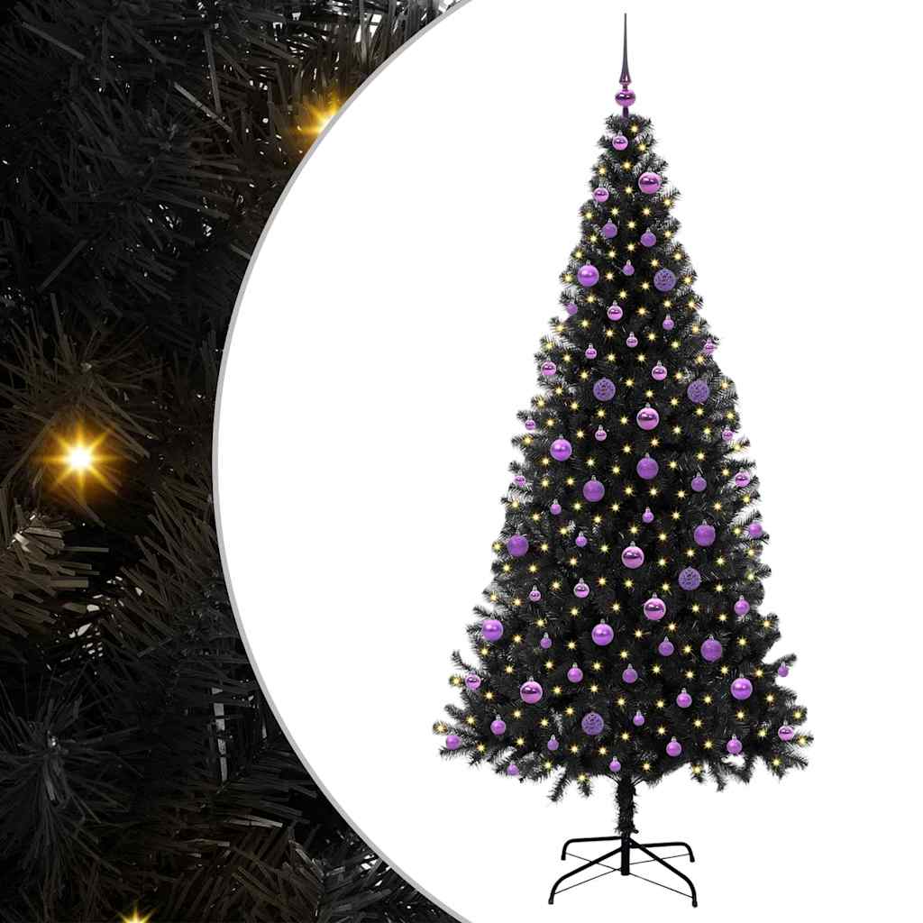 Božićno drvce s 300 LED svjetlima s stalakom Crna 210 cm PVC