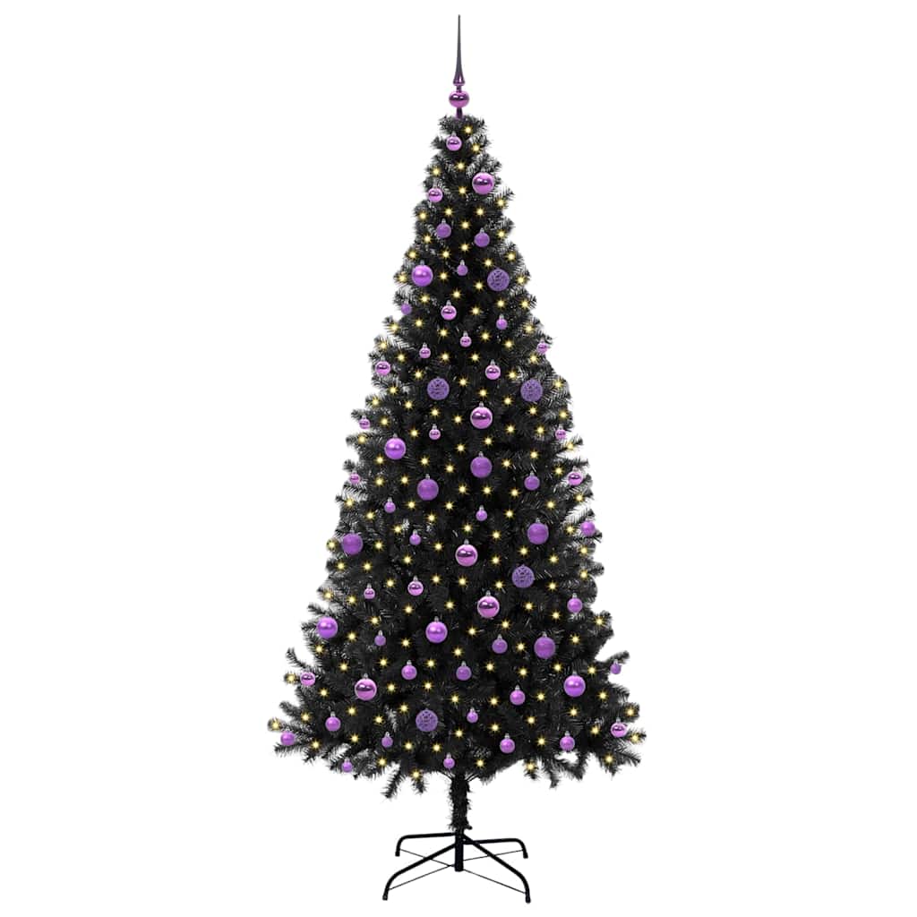 Božićno drvce s 300 LED svjetlima s stalakom Crna 210 cm PVC