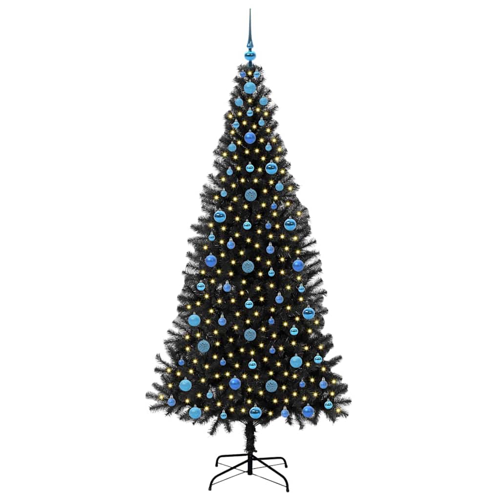 Božićno drvce s 300 LED svjetlima s stalakom Crna 210 cm PVC