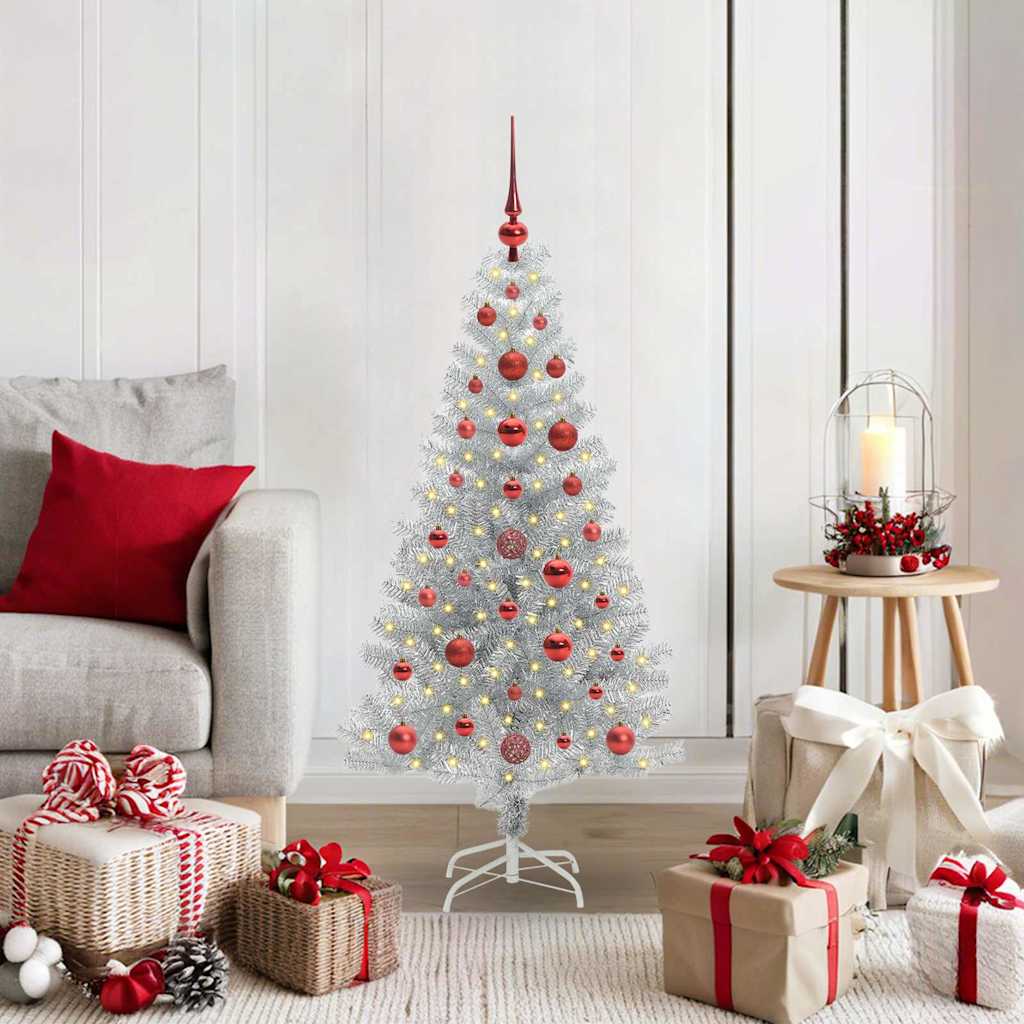 Božićno drvce s 150 LED svjetlima s stalakom Srebrno 120 cm PET