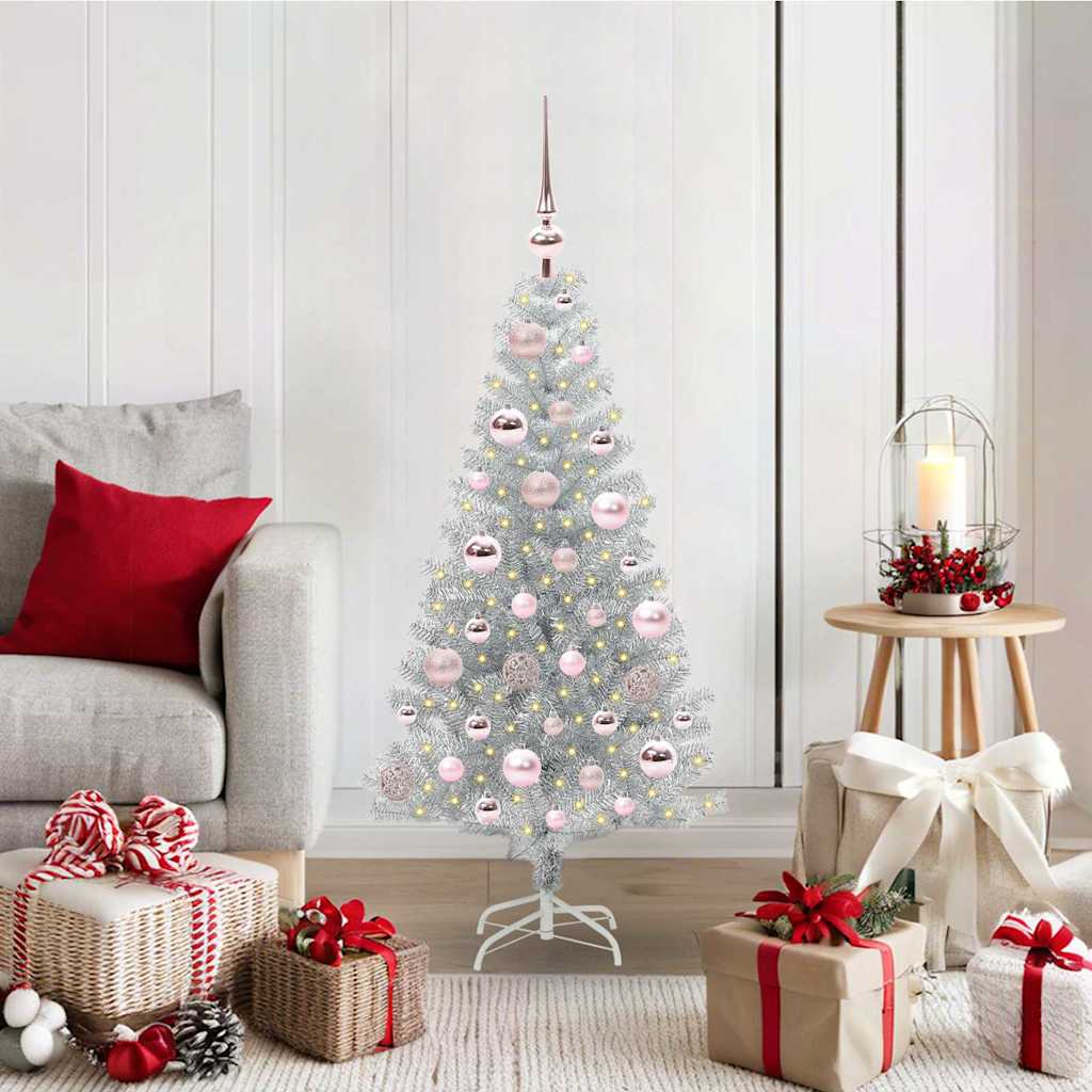 Božićno drvce s 150 LED svjetlima s stalakom Srebrno 120 cm PET
