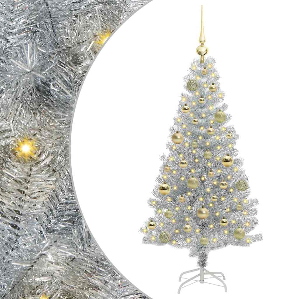 Božićno drvce s 150 LED svjetlima s stalakom Srebrno 120 cm PET
