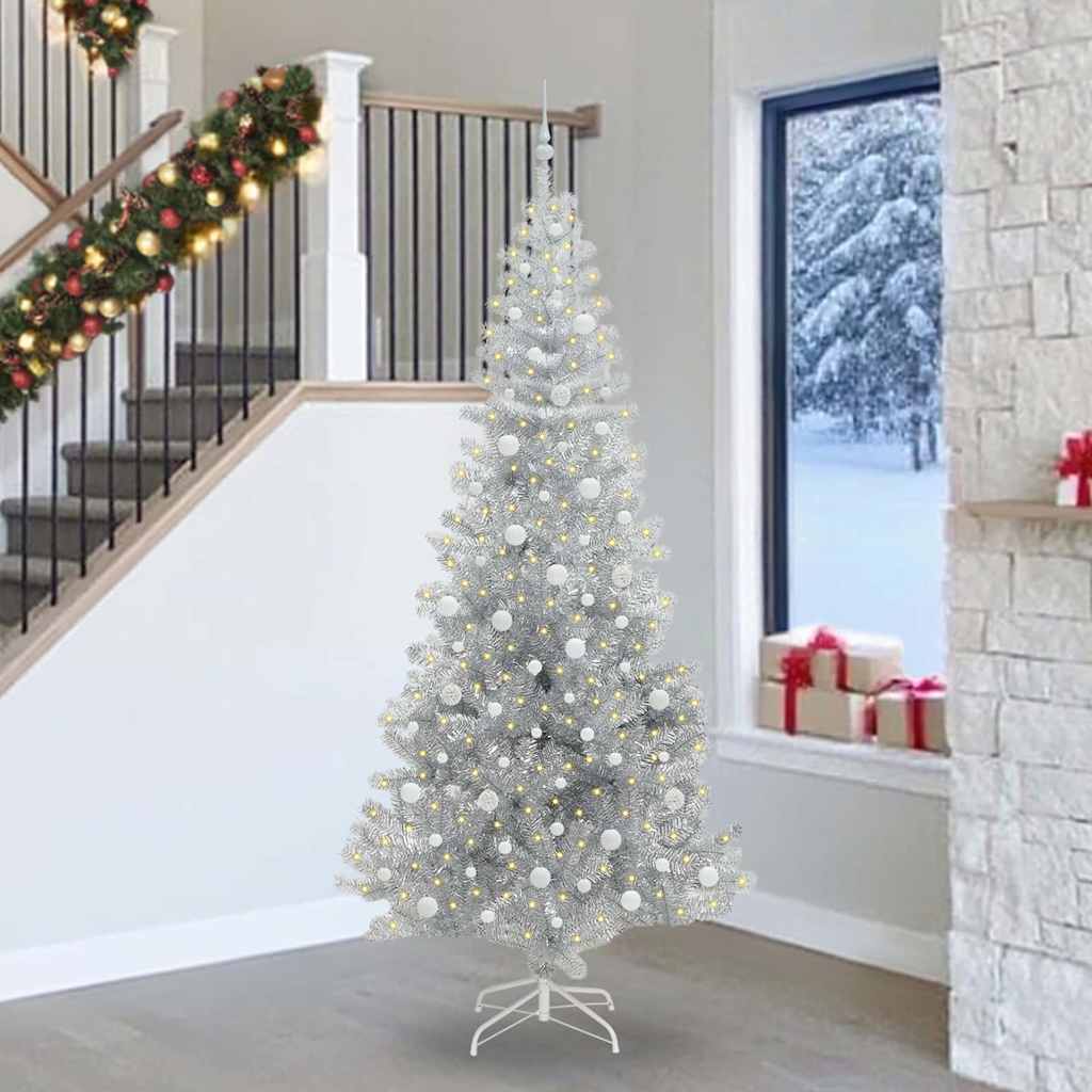 Božićno drvce s 300 LED svjetlima s stalakom Srebrno 240 cm PET
